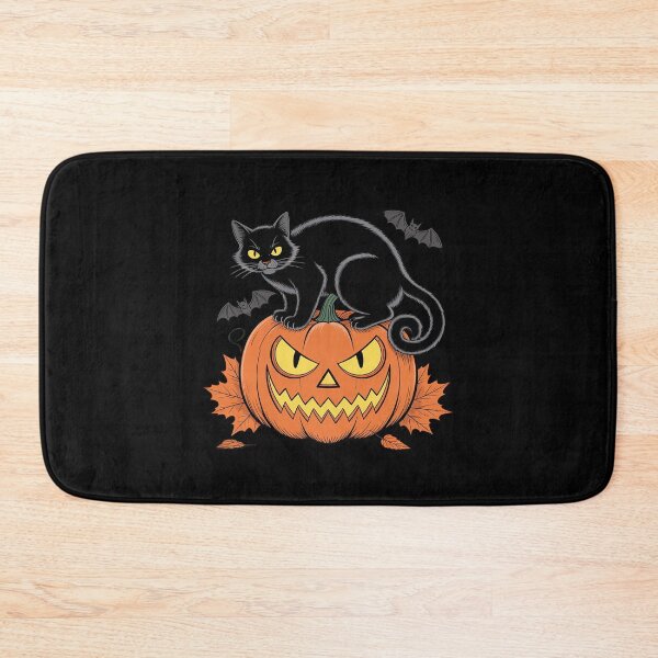 Item preview, Halloween Cat Jack O Lantern Bats Witchy designed and sold by ShelFisher.