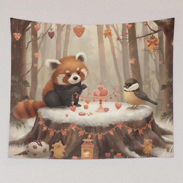 Item preview, Valentine’s Woodland Red Panda & Chickadee • Whimsical Heart Garland Prep Art designed and sold by WildlifeWhimsy.