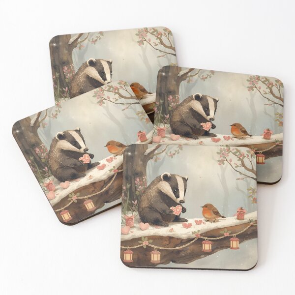 Item preview, Valentine’s Woodland Badger & Robin • Whimsical Heart Token Prep Art designed and sold by WildlifeWhimsy.