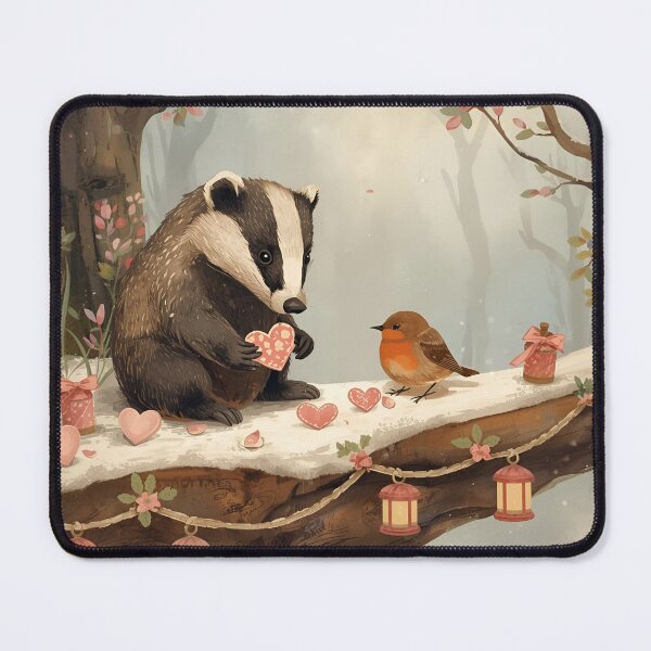 Item preview, Valentine’s Woodland Badger & Robin • Whimsical Heart Token Prep Art designed and sold by WildlifeWhimsy.