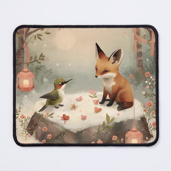 Item preview, Valentine’s Woodland Fennec Fox & Hummingbird • Whimsical Heart Droplet Prep Art designed and sold by WildlifeWhimsy.