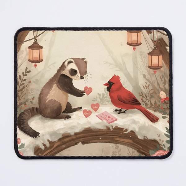 Item preview, Valentine’s Woodland Ferret & Cardinal • Whimsical Heart Charm Prep Art designed and sold by WildlifeWhimsy.
