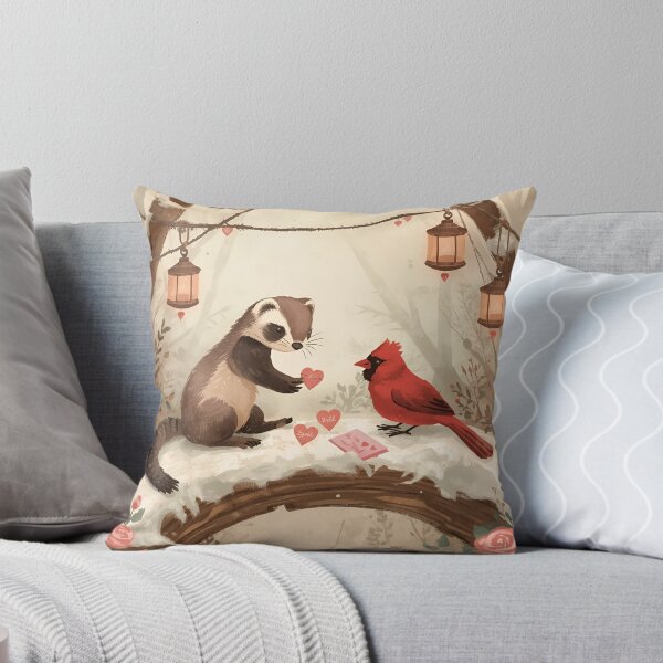 Item preview, Valentine’s Woodland Ferret & Cardinal • Whimsical Heart Charm Prep Art designed and sold by WildlifeWhimsy.