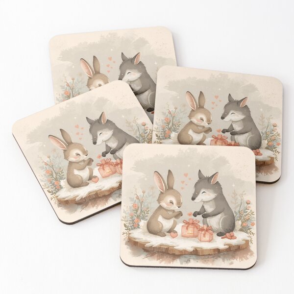 Item preview, Valentine’s Bunny & Wolf Couple • Whimsical Heart Note Prep Art designed and sold by WildlifeWhimsy.