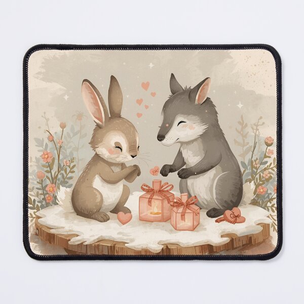 Item preview, Valentine’s Bunny & Wolf Couple • Whimsical Heart Note Prep Art designed and sold by WildlifeWhimsy.