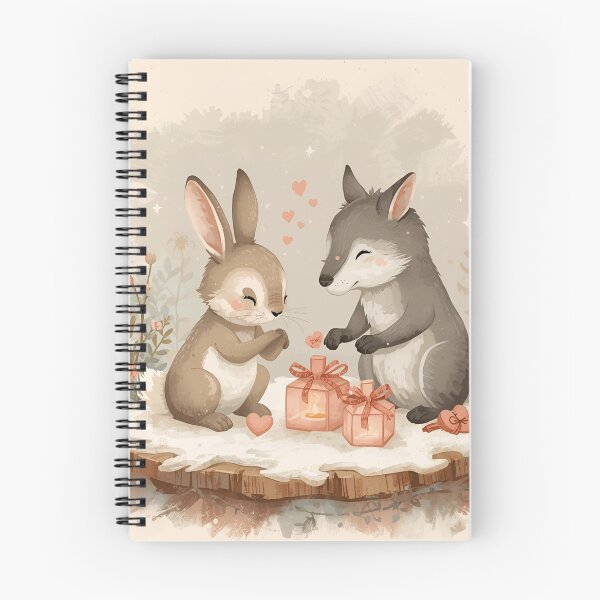 Item preview, Valentine’s Bunny & Wolf Couple • Whimsical Heart Note Prep Art designed and sold by WildlifeWhimsy.