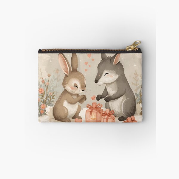 Item preview, Valentine’s Bunny & Wolf Couple • Whimsical Heart Note Prep Art designed and sold by WildlifeWhimsy.