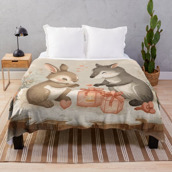 Item preview, Valentine’s Bunny & Wolf Couple • Whimsical Heart Note Prep Art designed and sold by WildlifeWhimsy.