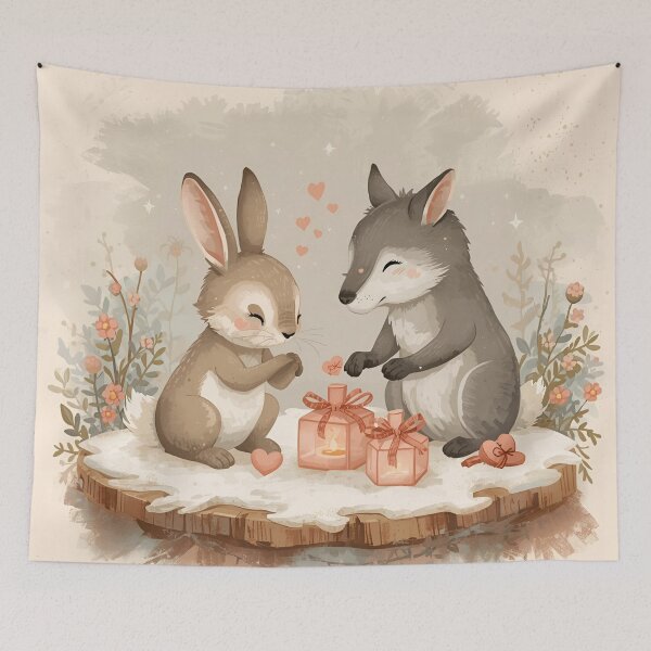 Item preview, Valentine’s Bunny & Wolf Couple • Whimsical Heart Note Prep Art designed and sold by WildlifeWhimsy.