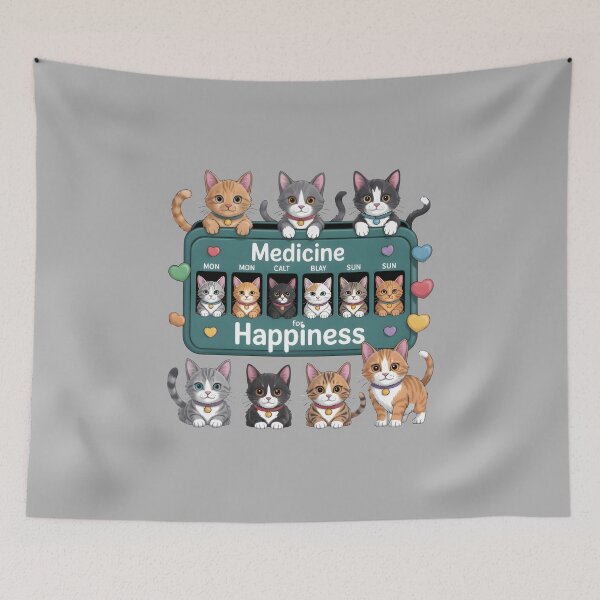 Item preview, Medicine for Happiness – Cat-Packed Organizer Cartoon designed and sold by SoftyDesigns.