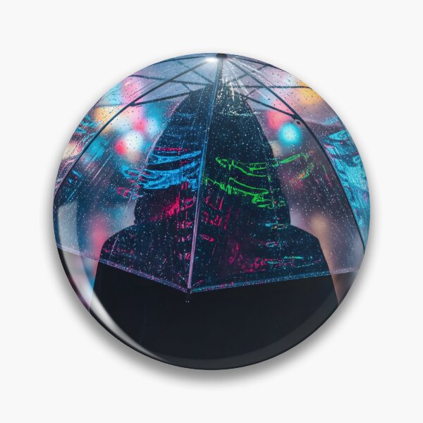 Item preview, A lone figure stands holding a transparent umbrella, reflecting neon lights on a wet, rainy city street at night designed and sold by homydesign.