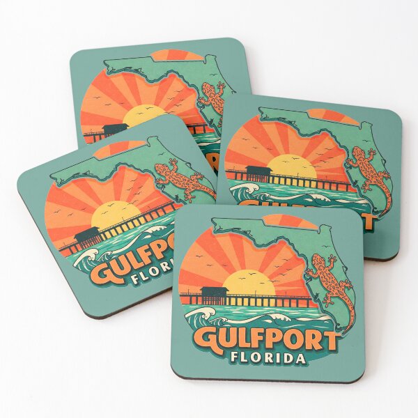 Item preview, Retro Gulfport Florida Sunset Pier Sticker | Vintage Travel Art | Florida State Outline & Gecko designed and sold by Mandeville Photography.