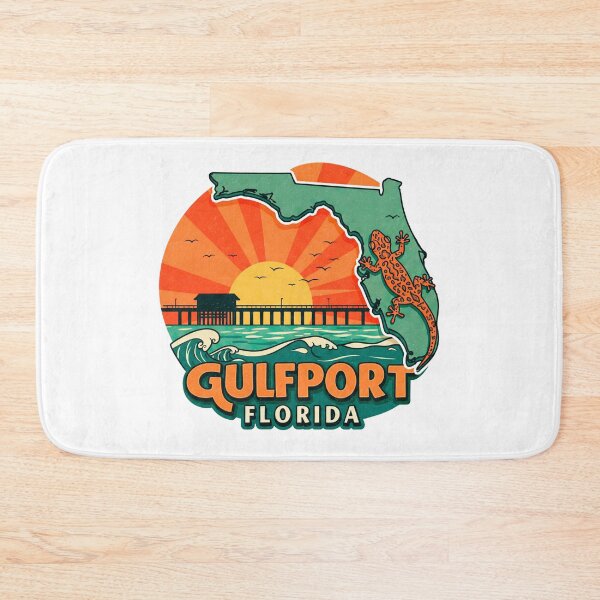 Item preview, Retro Gulfport Florida Sunset Pier Sticker | Vintage Travel Art | Florida State Outline & Gecko designed and sold by Mandeville Photography.