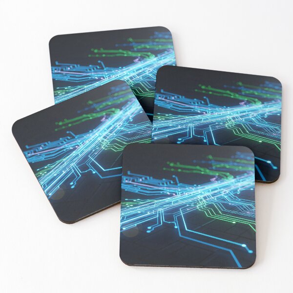Item preview, Bright neon blue and green lines depicting digital information flow across a dark designed and sold by homydesign.