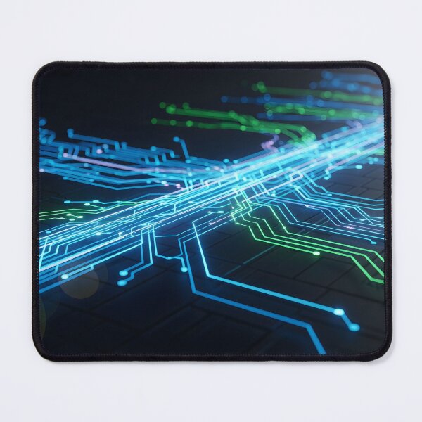 Item preview, Bright neon blue and green lines depicting digital information flow across a dark designed and sold by homydesign.