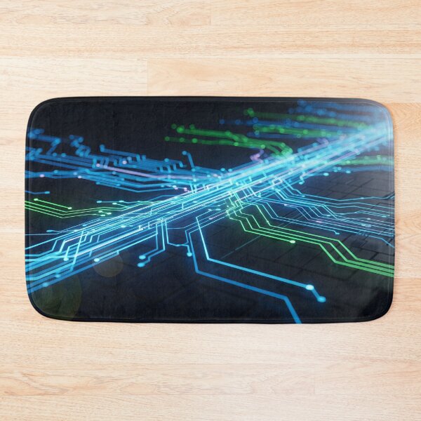 Item preview, Bright neon blue and green lines depicting digital information flow across a dark designed and sold by homydesign.