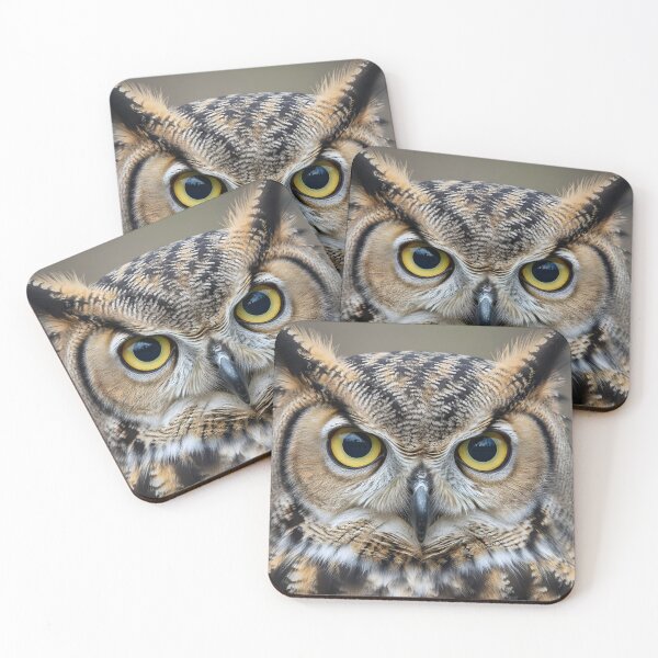 Item preview, A majestic owl with striking yellow eyes gazes directly forward, its patterned feathers detailed with precision and natural beauty designed and sold by homydesign.
