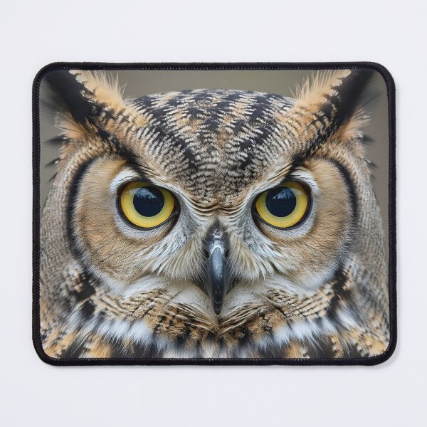 Item preview, A majestic owl with striking yellow eyes gazes directly forward, its patterned feathers detailed with precision and natural beauty designed and sold by homydesign.
