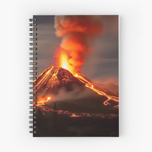 Item preview, A powerful volcanic eruption spews glowing red lava and thick smoke into the night sky, creating a dramatic, intense scene designed and sold by homydesign.