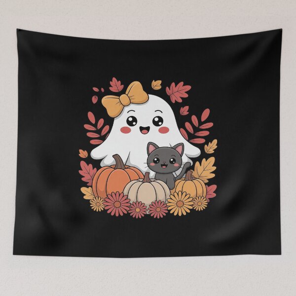 Item preview, Halloween Ghost Holding Black Cat Groovy designed and sold by Sandrhaus.
