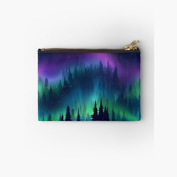 Item preview, Purple Aurora Borealis Forest Scene Northern Lights Over Pine Trees Winter Night Sky designed and sold by meganohm.