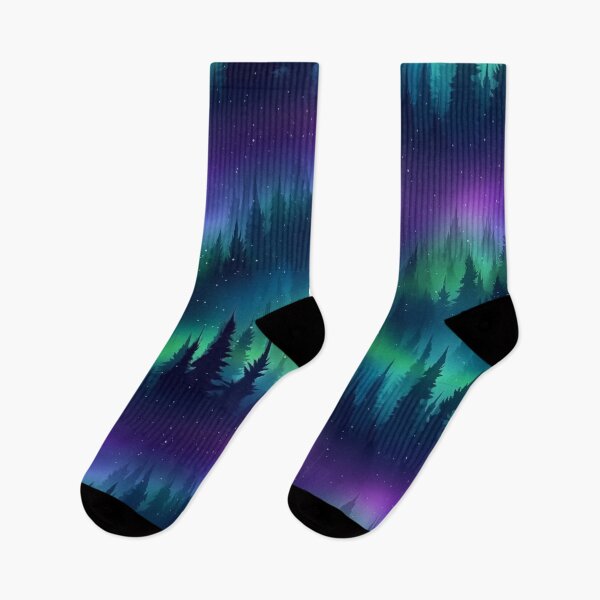 Item preview, Purple Aurora Borealis Forest Scene Northern Lights Over Pine Trees Winter Night Sky designed and sold by meganohm.