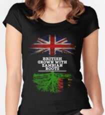 Briten gewachsen mit Sambian-Wurzel-Geschenk für Sambian von Sambia - Sambia-Flagge in den Wurzeln Tailliertes Rundhals-Shirt