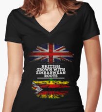 Briten gewachsen mit simbabwischem Wurzel-Geschenk für Simbabwe von Simbabwe - Simbabwe-Flagge in den Wurzeln Shirt mit V-Ausschnitt
