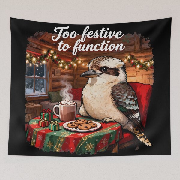 Item preview, xmas kookaburra Cosy Christmas Kookaburra With Cocoa – Too Festive to Function designed and sold by Uglyandcute.