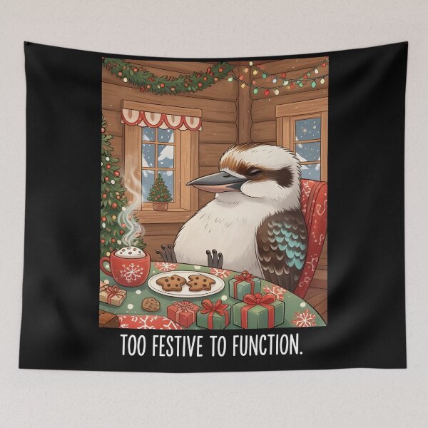 Item preview, xmas kookaburra Cosy Christmas Kookaburra With Cocoa – Too Festive to Function designed and sold by Uglyandcute.