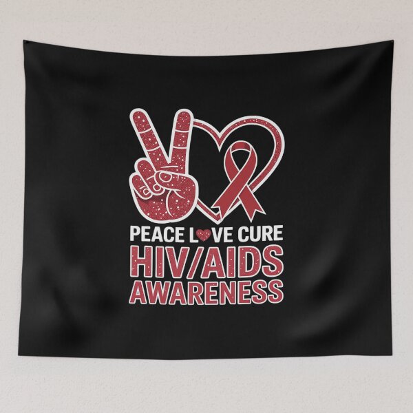 Item preview, Peace Love Cure World Aids Day HIVAIDS Awareness Men Women designed and sold by catsdothingz.