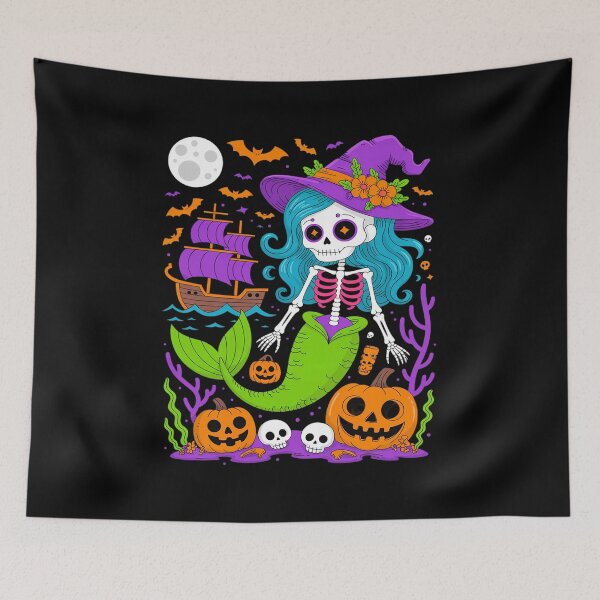Item preview, Halloween Skeleton Mermaid With Witch Hat Enchantment designed and sold by LinlinsDemons.
