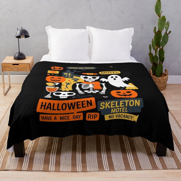 Item preview, Halloween Skeleton Motel Pumpkin Ghost Trick Or Treat designed and sold by LinlinsDemons.