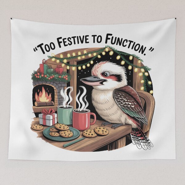 Item preview, xmas kookaburra Cosy Christmas Kookaburra With Cocoa – Too Festive to Function designed and sold by Uglyandcute.