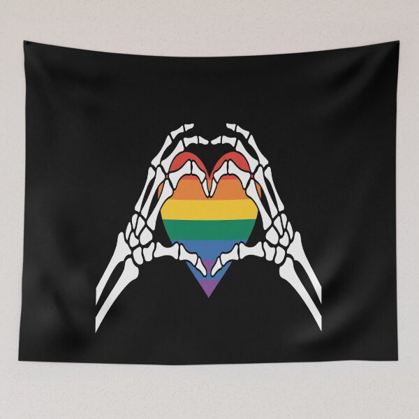Item preview, Skeleton Heart Gay LGBTQ Rainbow Pride Skull Hand designed and sold by catsdothingz.