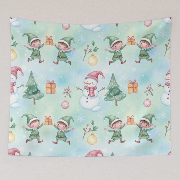 Item preview, Merry Elves & Snowman Winter Wonderland Pattern designed and sold by Dream Bloom Gallery.