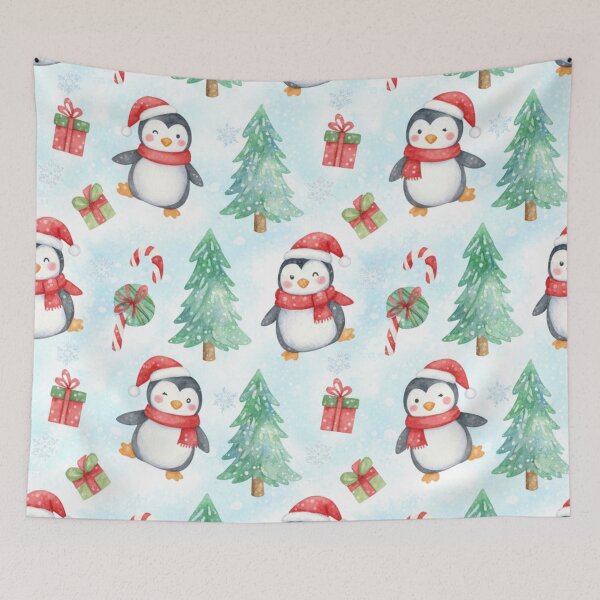 Item preview, Penguin Cheer Christmas Forest Pattern designed and sold by Dream Bloom Gallery.