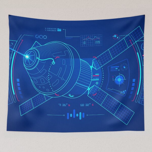 Item preview, aerospace technology or space engineering, graphic of lined satellite with futuristic interface designed and sold by NiamLab.