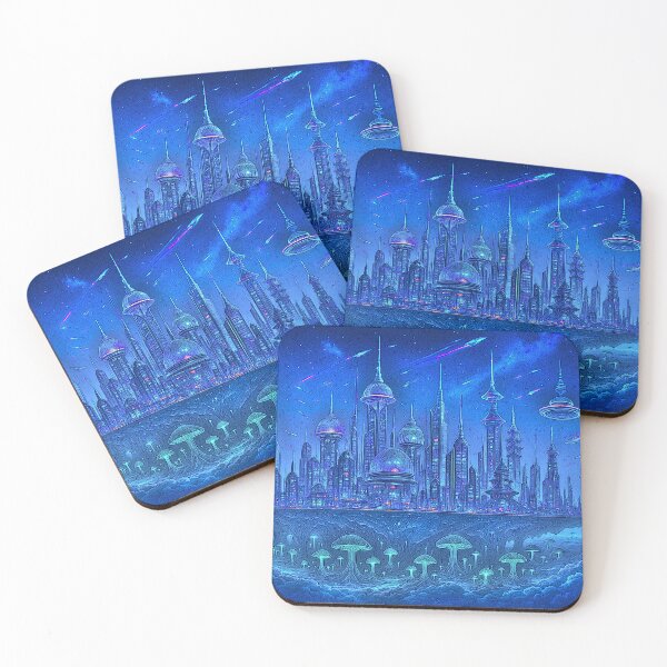 Item preview, blue future mushroom city 002 designed and sold by tileartwork.