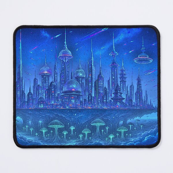 Item preview, blue future mushroom city 002 designed and sold by tileartwork.