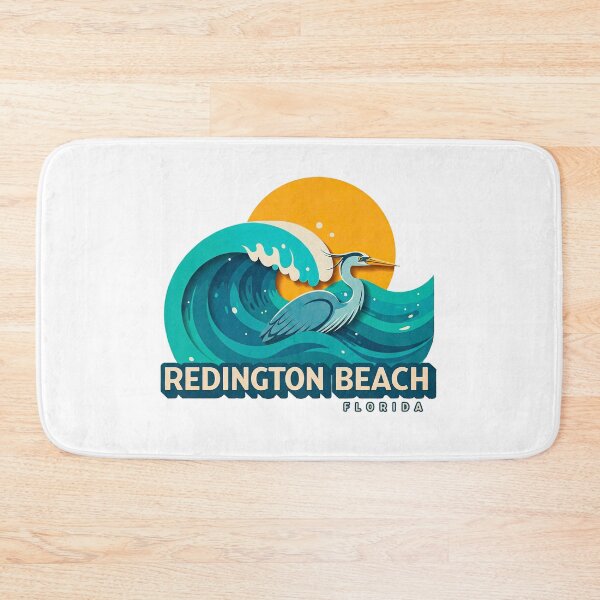 Artikelvorschau, Redington Beach Florida Retro Artwork Blaureiher, Sonnenuntergang und Wellen entworfen und verkauft von Mandeville Photography.
