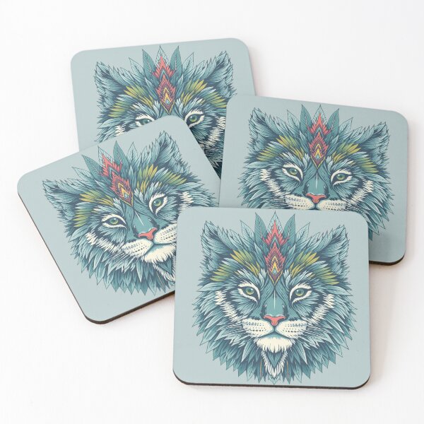 Item preview, Feathered Feline Portrait: Intricate Cat Head with Tribal and Bohemian Motifs, Symmetrical Vector Illustration designed and sold by HimBoo.