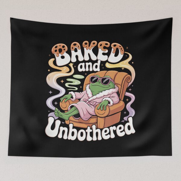Item preview, Baked And Unbothered Chill Stoner Frog Cartoon 420 designed and sold by FloraVenita.