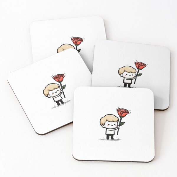 Item preview, Cute chibi boy holding red rose sweet Valentine romantic gesture cartoon character illustration designed and sold by Mimoshi ⭐⭐⭐⭐⭐.