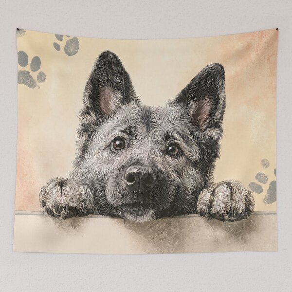 Item preview, Norwegian Elkhound Peeking over Wall 01 designed and sold by Elisabeth Lucas.