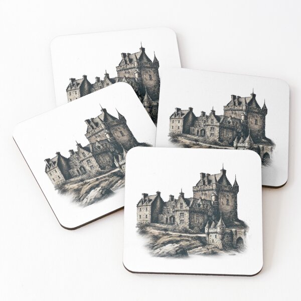 Item preview, Medieval Scottish Castle – Vintage Charcoal Illustration designed and sold by CelticSoulShop.