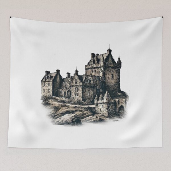 Item preview, Medieval Scottish Castle – Vintage Charcoal Illustration designed and sold by CelticSoulShop.