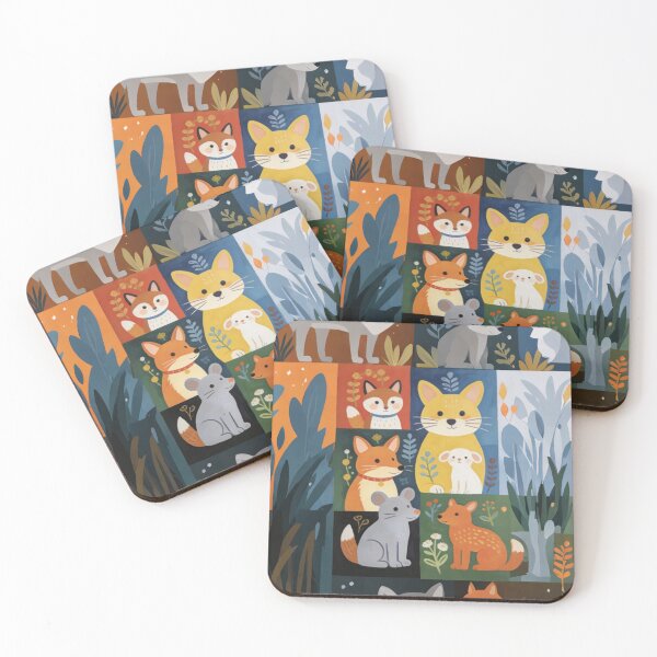 Item preview, Patchwork Woodland Creatures Illustration | Folk Art Style | Enchanting Nature Pattern designed and sold by Cherrydora.
