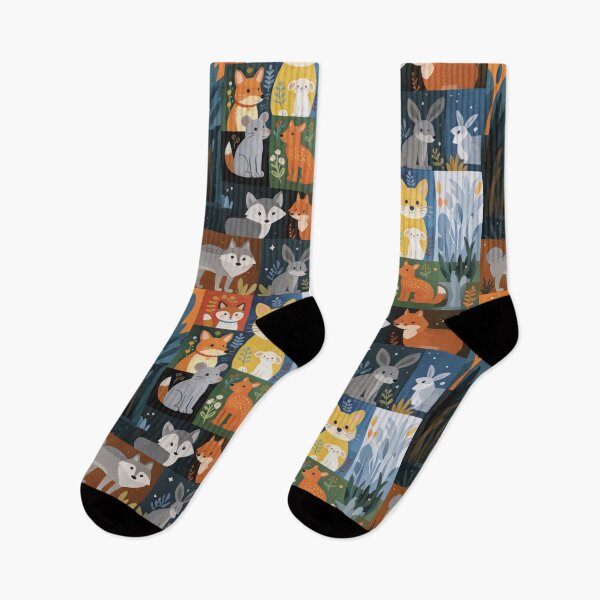Item preview, Patchwork Woodland Creatures Illustration | Folk Art Style | Enchanting Nature Pattern designed and sold by Cherrydora.