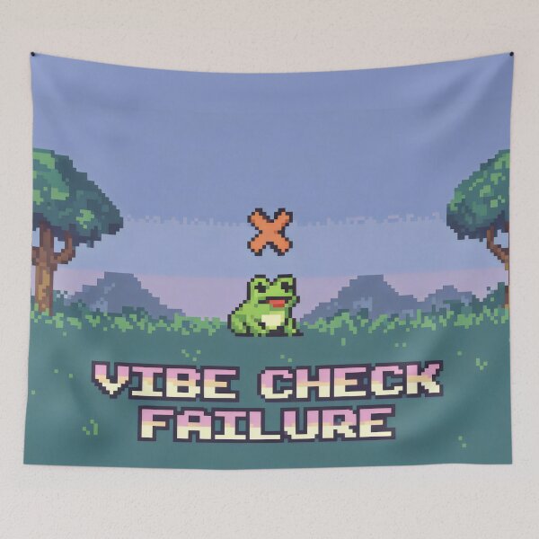 Item preview, Vibe Check Failure Pixel Art Frog Meme Landscape Design designed and sold by SplashTastic.
